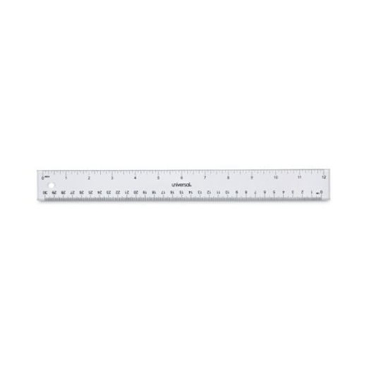 Universal Clear Plastic Ruler, Standard/Metric, 12" Long, Clear