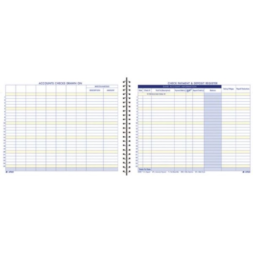 Adams Check Payment And Deposit Register, 8 1/2" x 11", Blue