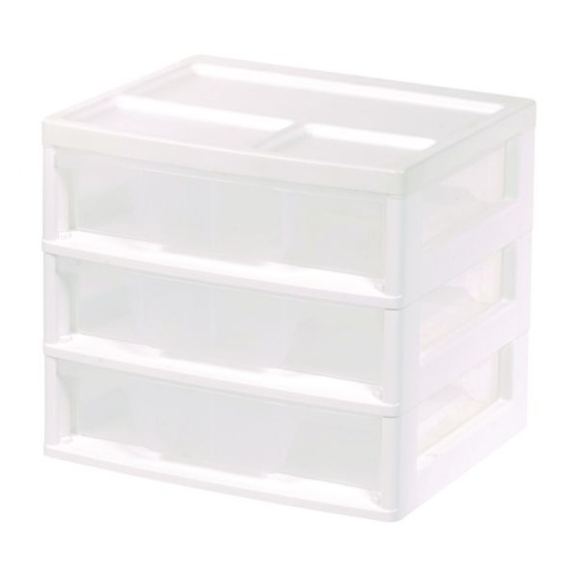 Iris 3-Drawer Desktop Storage, Plastic, 14.6 X 12.31 X 12.75, White/Clear
