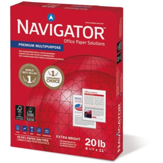 Navigator Premium Multi-Use Printer & Copy Paper, White, Letter (8.5" X 11"), 5000 Sheets Per Case, 20 Lb, 97 Brightness