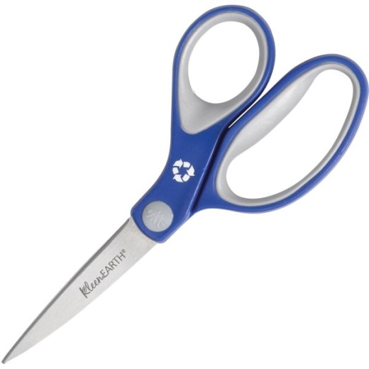 Westcott Kleenearth Soft Handle Scissors - 2.25" Cutting Length - 7" Overall Length - Straight - Stainless Steel - Pointed Tip - Blue/Gray - 1 Each