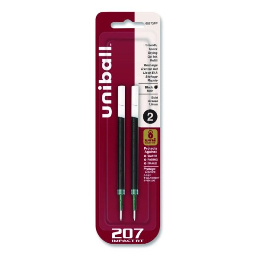 Uniball 207 Impact Rt Gel Retractable Pen Refills, Bold 1 Mm Conical Tip, Black Ink, 2/Pack