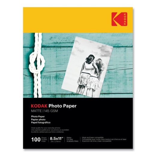 Kodak Photo Paper, 7.2 Mil, 8.5 x 11, Matte White, 100/Pack