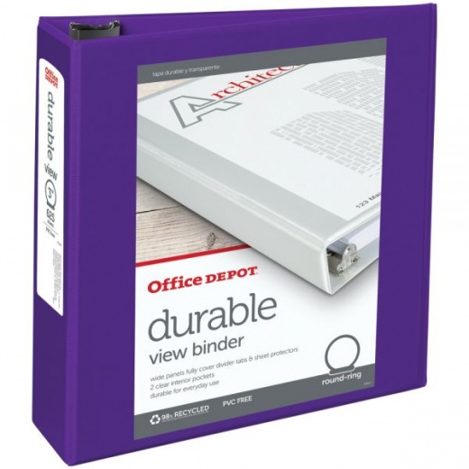 Durable View 3-Ring Binder, 3" Round Rings, Purple