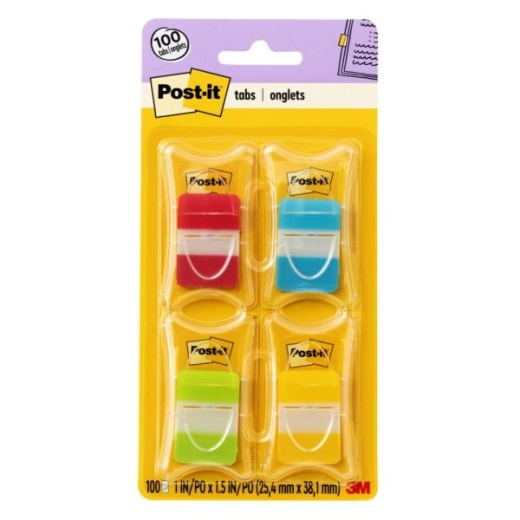 Post-It Notes Durable Filing Tabs, 1 inch, Assorted Colors, 25 Flags Per Pad, Pack of 4