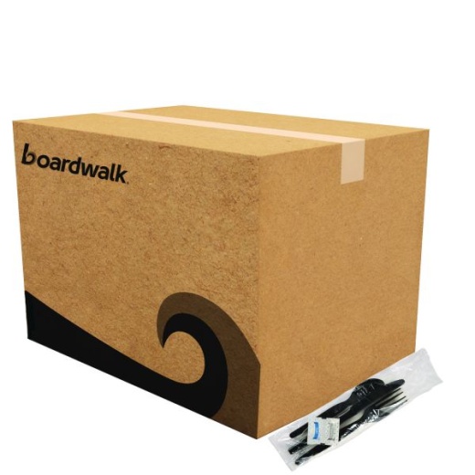 Boardwalk Six-Piece Cutlery Kit, Condiment/Fork/Knife/Napkin/Spoon, Heavyweight, Black, 250/Carton