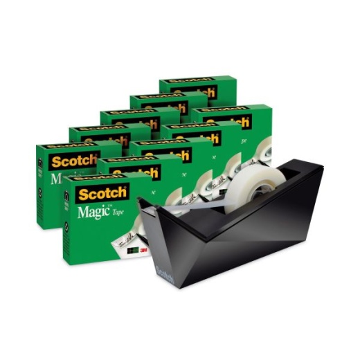Scotch Magic Tape Desktop Dispenser Value Pack, 1" Core, 0.75" x 83.33 ft, Clear, 10/Pack