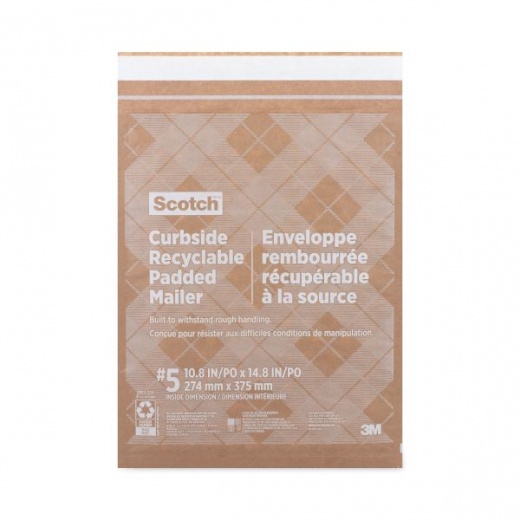 Scotch Curbside Recyclable Padded Mailer, #5, Bubble Cushion, Self-Adhesive Closure, 12 X 17.25, Natural Kraft, 100/Carton
