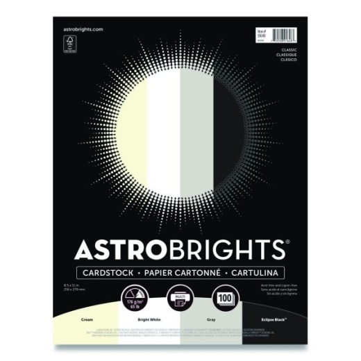 Astrobrights Color Cardstock - Classic Assortment, 65 Lb Cover Weight, 8.5 X 11, Assorted Classic Colors, 100/Pack