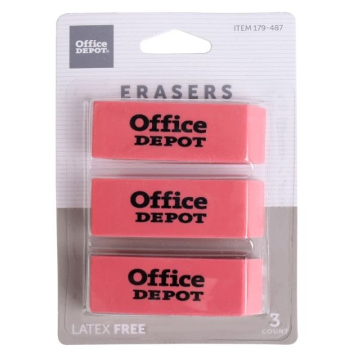 Beveled Erasers, Pink, Pack Of 3 Erasers