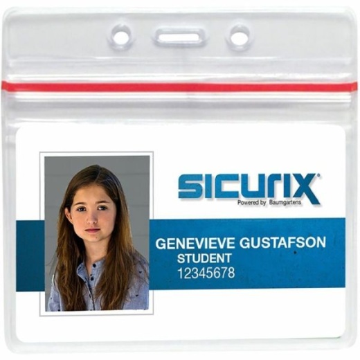 Sicurix Sealable ID Badge Holder - Support 3.75" x 2.62" Media - Horizontal - Vinyl - 50 / Pack - Clear