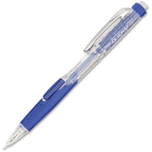 Pentel Twist-Erase Click Mechanical Pencil, #2 Lead, Medium Point, 0.7 Mm, Transparent, Blue Barrel