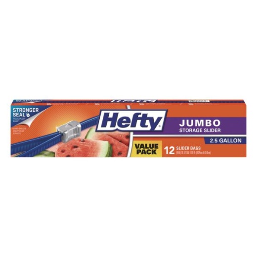 Hefty Slider Food Storage Bags, Jumbo, 14.38" X 9", Clear, 12 Bags/Box, 9 Boxes/Carton
