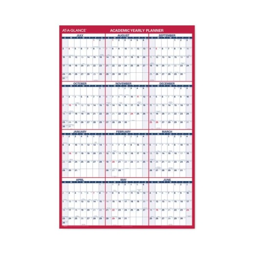 At-A-Glance Academic Erasable Reversible Extra Large Wall Calendar, 48 X 32, White/Blue/Red, 12 Month (July To June): 2025 To 2026