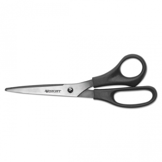 Westcott All Purpose Stainless Steel Scissors, 8" Long, 3.5" Cut Length, Offset Black Handle, 3/Pack