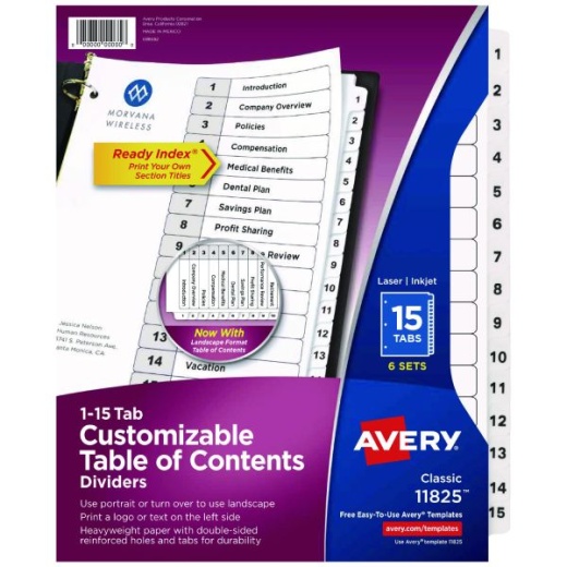Avery Customizable Table of Contents Ready Index Black and White Dividers