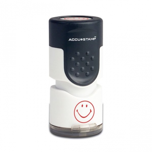 Accustamp Pre-Inked Round Stamp, Smiley, 0.63" Dia, Red