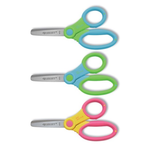 Westcott Ultra Soft Handle Scissors With Antimicrobial Protection, Round Tip, 5" Long, 2" Cut Length, Randomly Assorted Handle Color