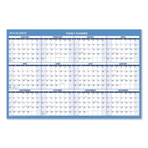 At-A-Glance Horizontal Reversible/Erasable Wall Planner, 36 x 24, White/Blue Sheets, 12-Month (Jan to Dec): 2025