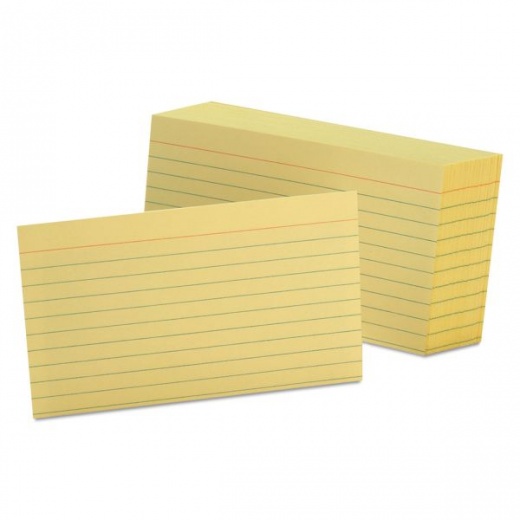 Oxford Ruled Index Cards, 3 x 5, Canary, 100/Pack