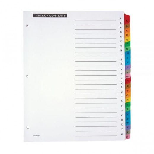 Table Of Contents Customizable Index With Preprinted Tabs, Multicolor, A-z