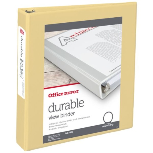 3-Ring Durable View Binder, 1-1/2" Round Rings, Yellow