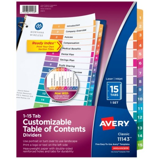 Avery Ready Index 1-15 Tab Binder Dividers With Customizable Table Of Contents