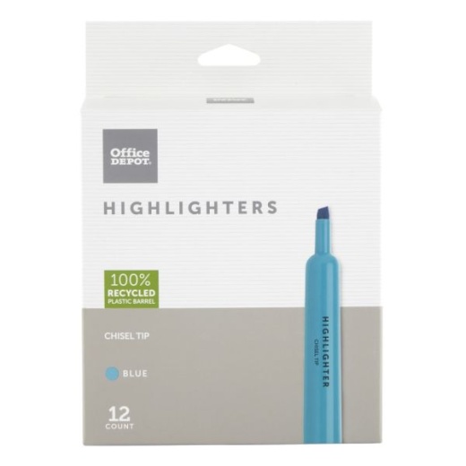 Chisel-Tip Highlighter - 100% Recycled Plastic Barrel, Fluorescent Blue, Pack Of 12