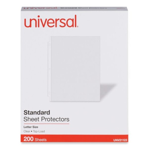 Universal Standard Sheet Protector, Standard, 8.5 x 11, Clear, 200/Box
