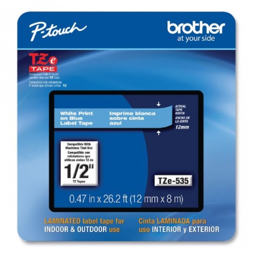 Brother P-Touch Tze Laminated Removable Label Tapes - 0.47" X 26.2 Ft, White On Blue