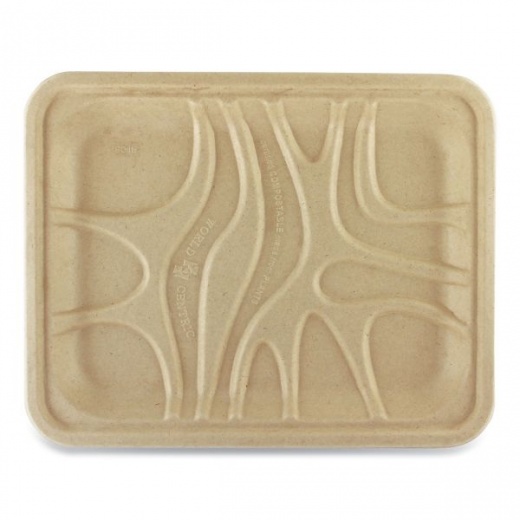 World Centric Fiber Trays, Pla Lined, Pfas Free, 1-Compartment, 9.1 X 7.1 X 0.7, Natural, Paper, 500/Carton