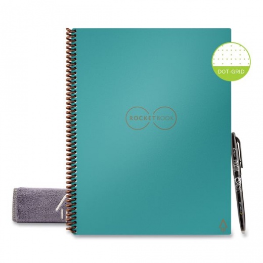 Rocketbook Core Smart Notebook, Dotted Rule, Neptune Teal Cover, (16) 11 X 8.5 Sheets