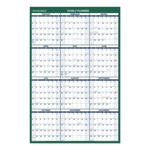 At-A-Glance Vertical Erasable Wall Planner - 24 x 36, White/Green Sheets, 12-Month (Jan to Dec): 2023