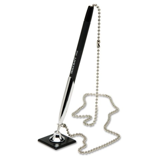 Skilcraft Chain Pen With Holder And Base, Medium Point, Black Barrel, Black Ink (AbilityOne 7520-01-463-1990)