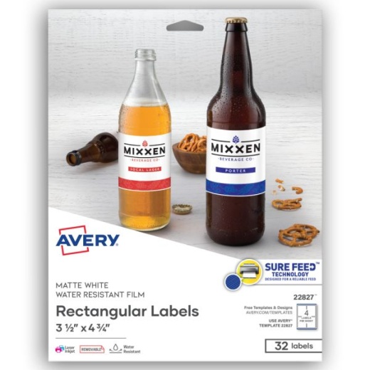 Avery Removable Durable Rectangle Labels, 3 1/2" x 4 3/4", White, Pack Of 32