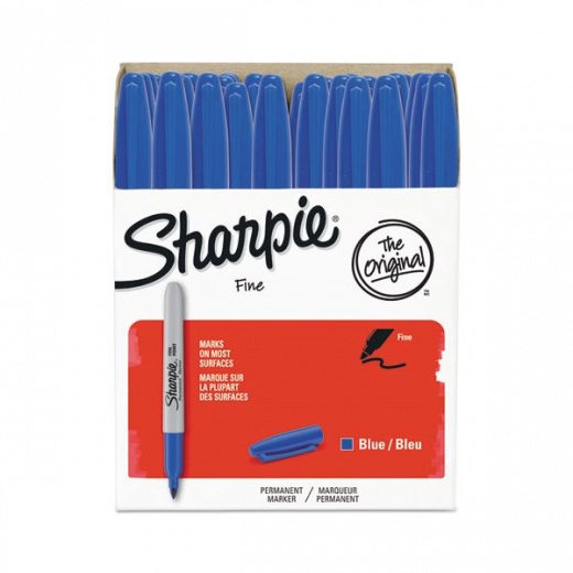 Sharpie Fine Tip Permanent Marker Value Pack, Fine Bullet Tip, Blue, 36/Pack