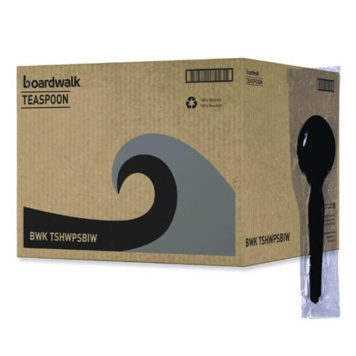 Boardwalk Heavyweight Wrapped Polystyrene Cutlery, Teaspoon, Black, 1,000/Carton