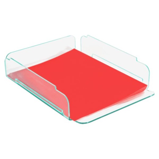 Lorell Acrylic Single Stacking Letter Tray, For 1/2" x 11" Use, Clear/Green Edge