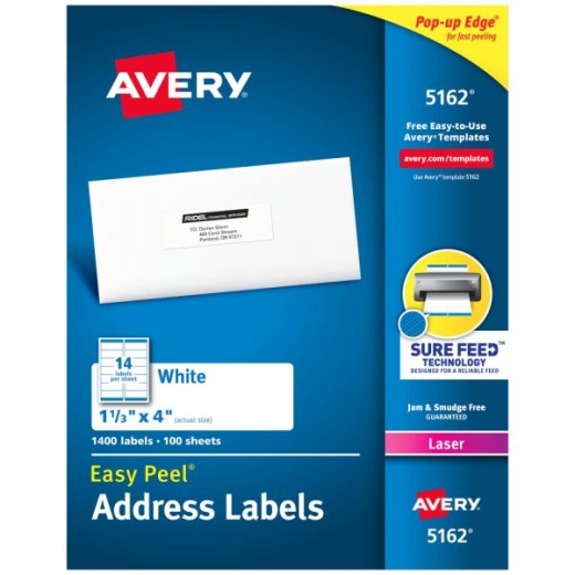 Avery Easy Peel Address Labels With Sure Feed Technology, 5162
