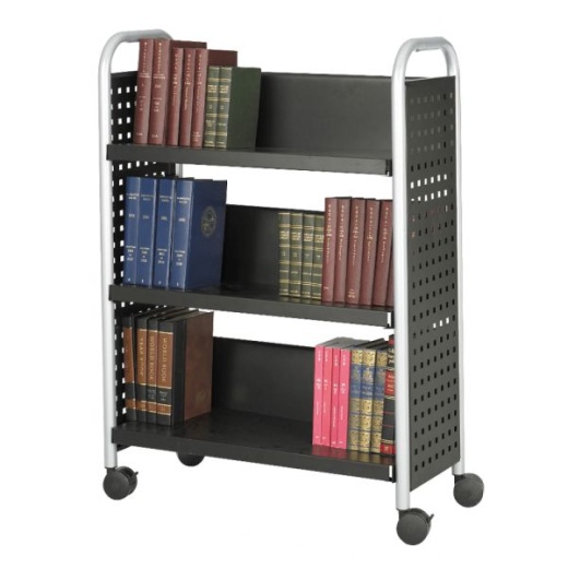 Safco Scoot Steel Book Cart - 3 Single-Sided Shelves, 45"H x 32 1/2"W x 13 3/4"D, Black