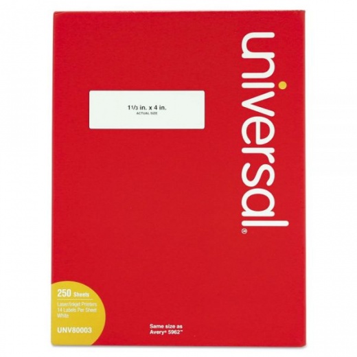 Universal White Labels for Inkjet/Laser Printers - 1.33 x 4, White, 14/Sheet, 250 Sheets/Box
