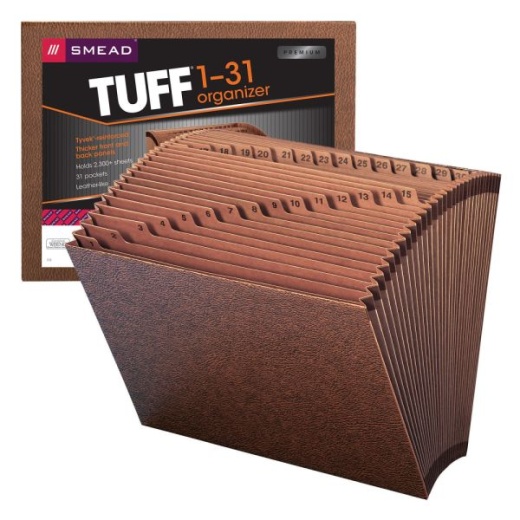 Smead TUFF Expanding File, 31 Pockets, 1–31, 12" x 10" Letter Size, 30% Recycled, Brown