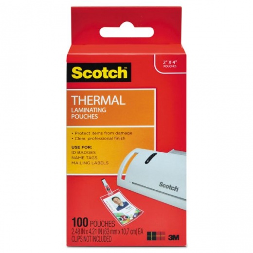 Scotch Laminating Pouches, 5 Mil, 2.25" x 4.25", Gloss Clear, 100/Pack