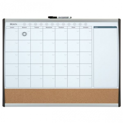 Quartet Calendar Magnetic Dry-Erase Whiteboard, 17" X 23", Black/Silver Plastic Frame