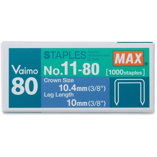 Max Vaimo 80 Stapler Replacement Staples - 3/8" Leg - 3/8" Crown - Silver