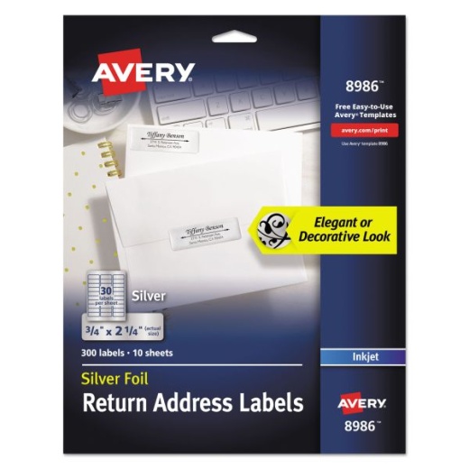 Avery Foil Mailing Labels, Inkjet Printers, 0.75 x 2.25, Silver, 30/Sheet, 10 Sheets/Pack