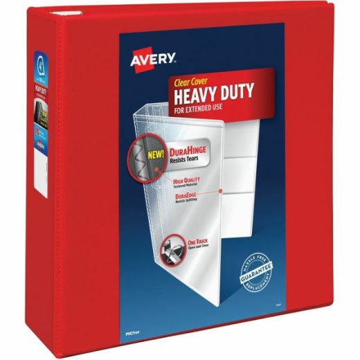 Avery Heavy-Duty View 3-Ring Binder With Locking One-Touch Ezd Rings, 4" D-Rings, 43% Recycled, Red