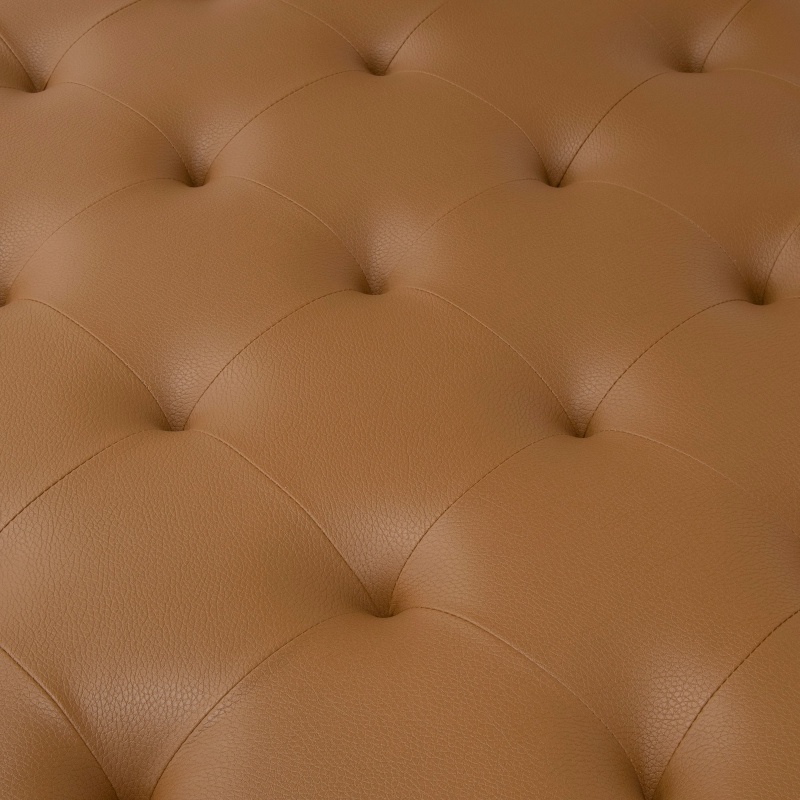 Camber Modern Large Cocktail Tufted Square Ottoman With Metal Frame And Blended Leather In Bronze/Caramel