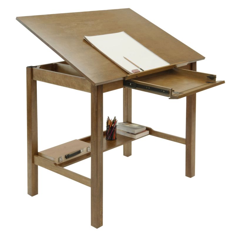 Americana Ii Wood Drafting Desk With 42" X 30" Adjustable Top In Light Oak