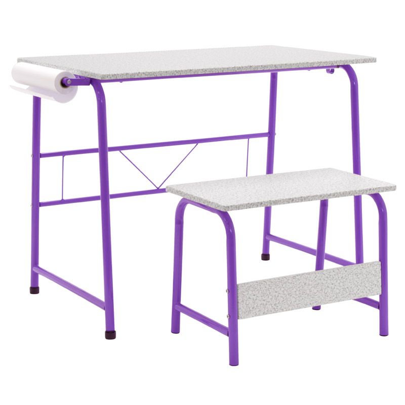 Buy 2 Piece Project Center Includes Art Table with Paper Roll and Bench in Purpl STD-55127